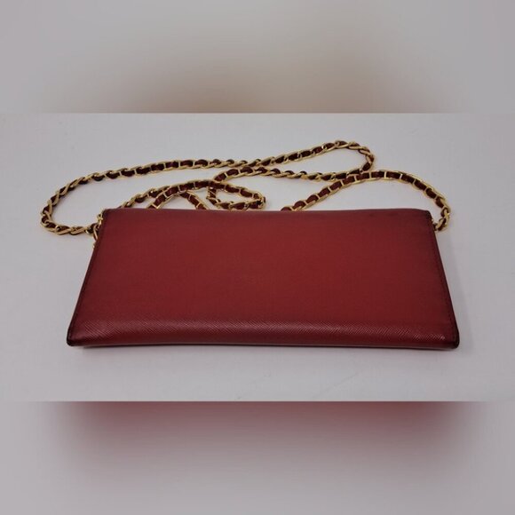 Prada Saffiano Leather Red Gold Detachable Crossbody Strap Wallet on Long Chain - Picture 3 of 16